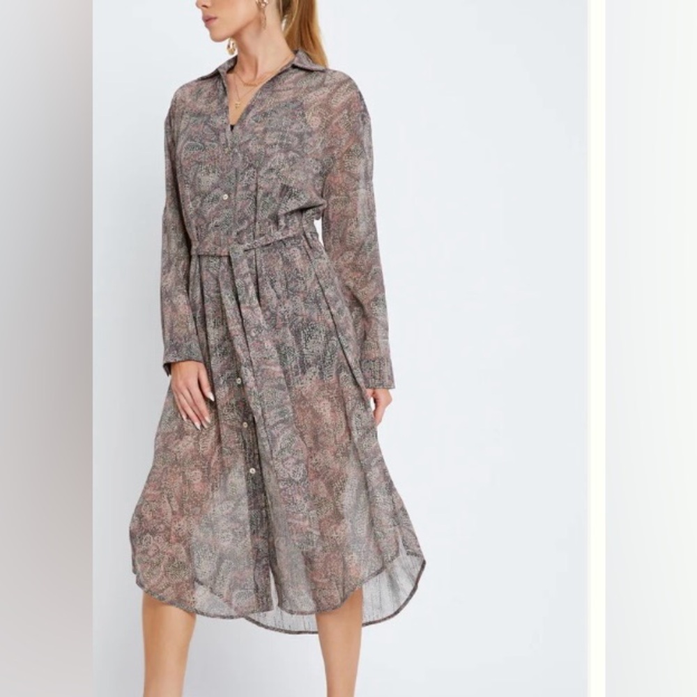Meet Me in Santorini sheer long sleeve midi dress with side slits fall XS nwt